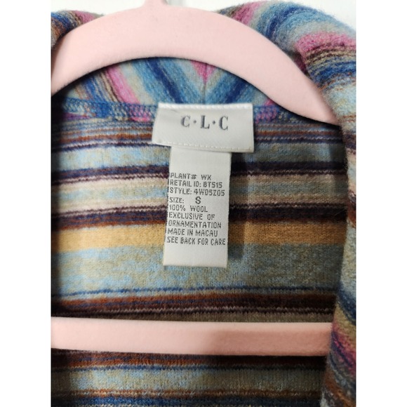 CLC Vintage Wool Striped Button Front Jacket Colorful‎ Cardigan Sweater S - Picture 4 of 5